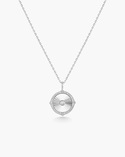 Silver Diamond-Cut Sunny Disc Necklace