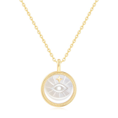 Gold Evil Eye Mother-of-Pearl Medallion Necklace