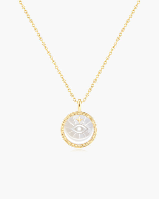 Gold Evil Eye Mother-of-Pearl Medallion Necklace