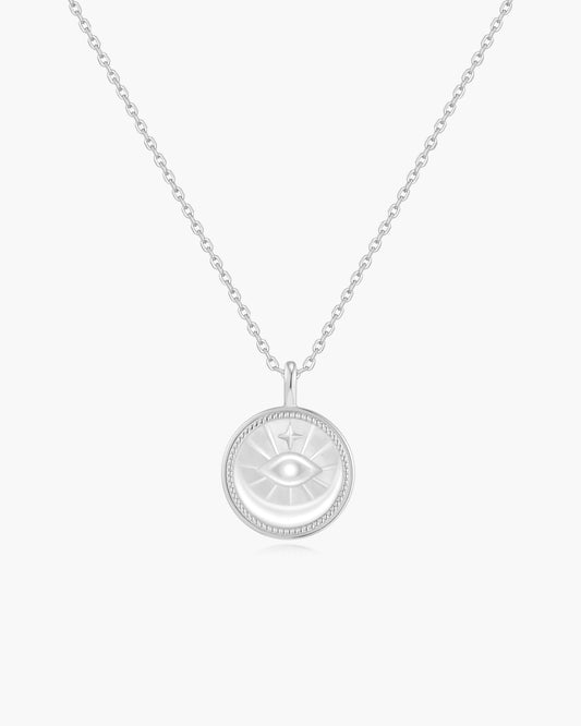 Silver Evil Eye Mother-of-Pearl Medallion Necklace