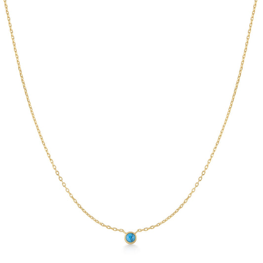 Gold Bezel-Set Lab-Created Turquoise Solitaire Necklace
