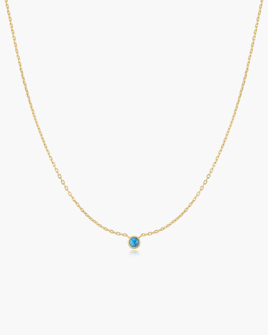 Gold Bezel-Set Lab-Created Turquoise Solitaire Necklace