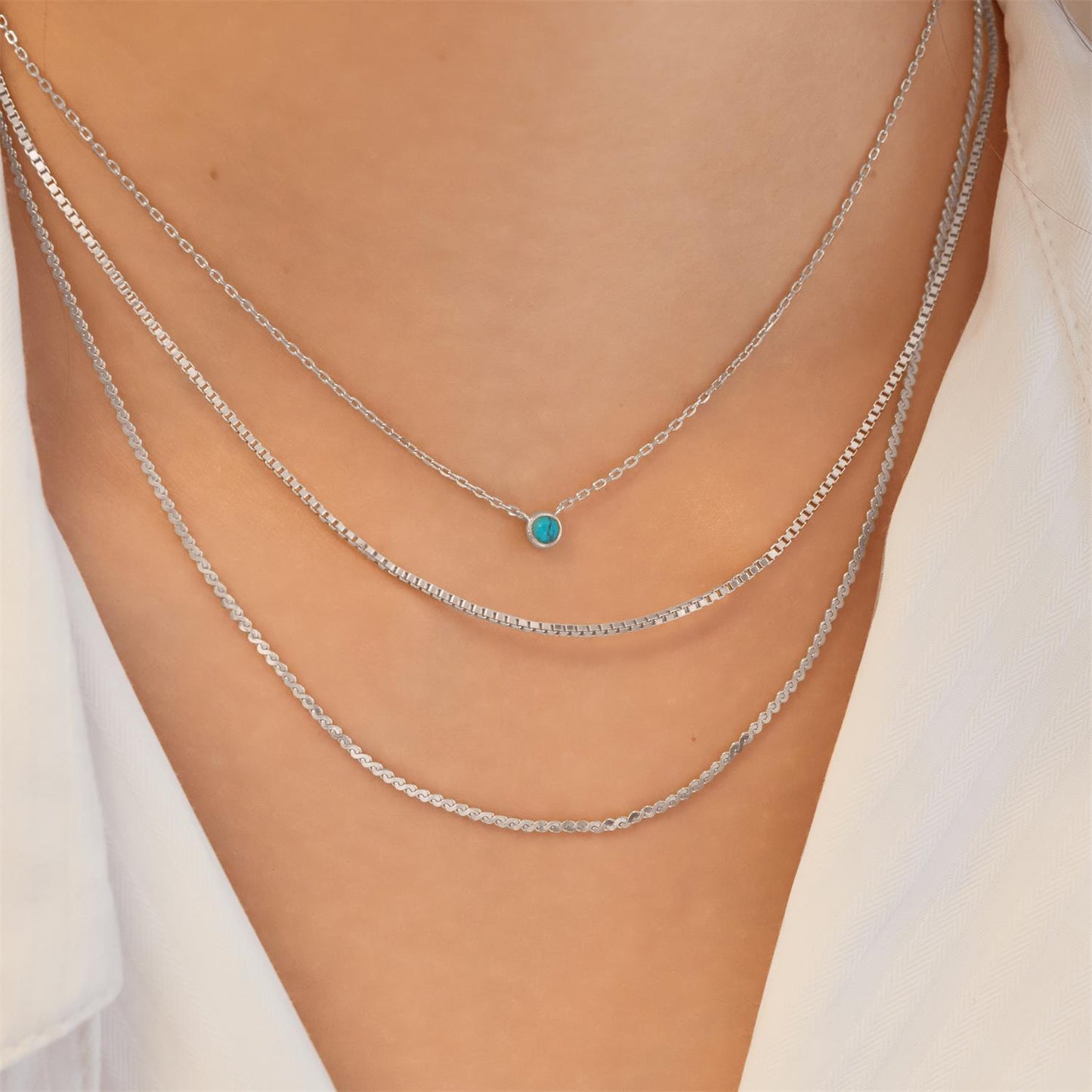 Silver Bezel-Set Lab-Created Turquoise Solitaire Necklace
