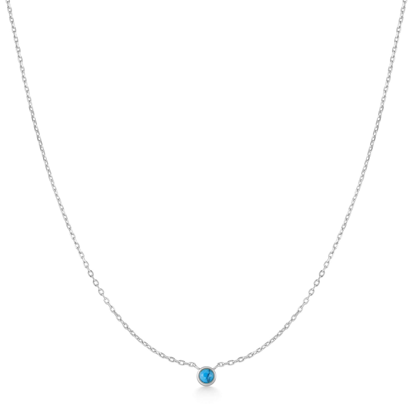 Silver Bezel-Set Lab-Created Turquoise Solitaire Necklace