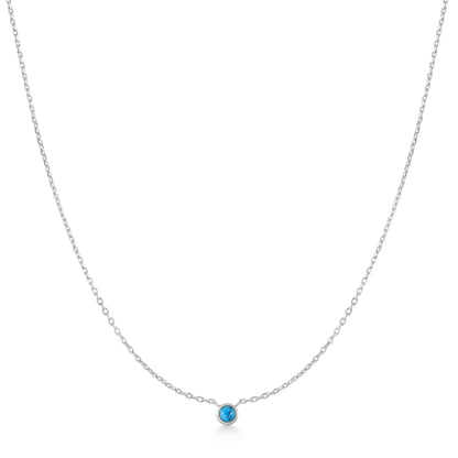 Silver Bezel-Set Lab-Created Turquoise Solitaire Necklace