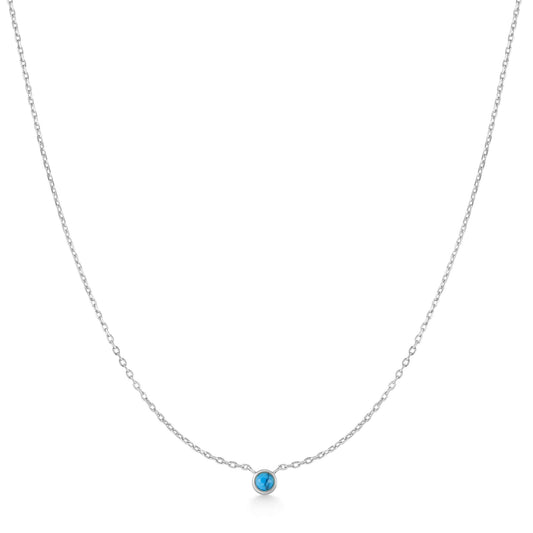 Silver Bezel-Set Lab-Created Turquoise Solitaire Necklace