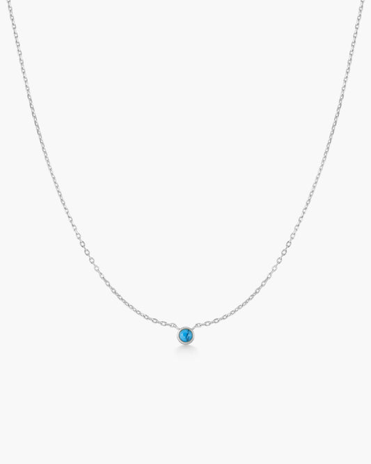 Silver Bezel-Set Lab-Created Turquoise Solitaire Necklace