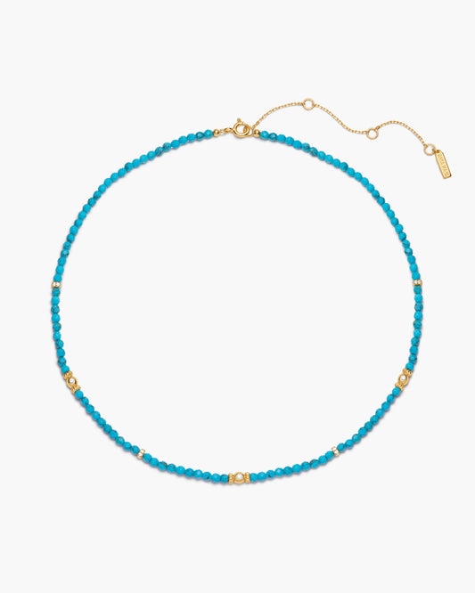 Gold Lab-Created Turquoise Beaded Necklace