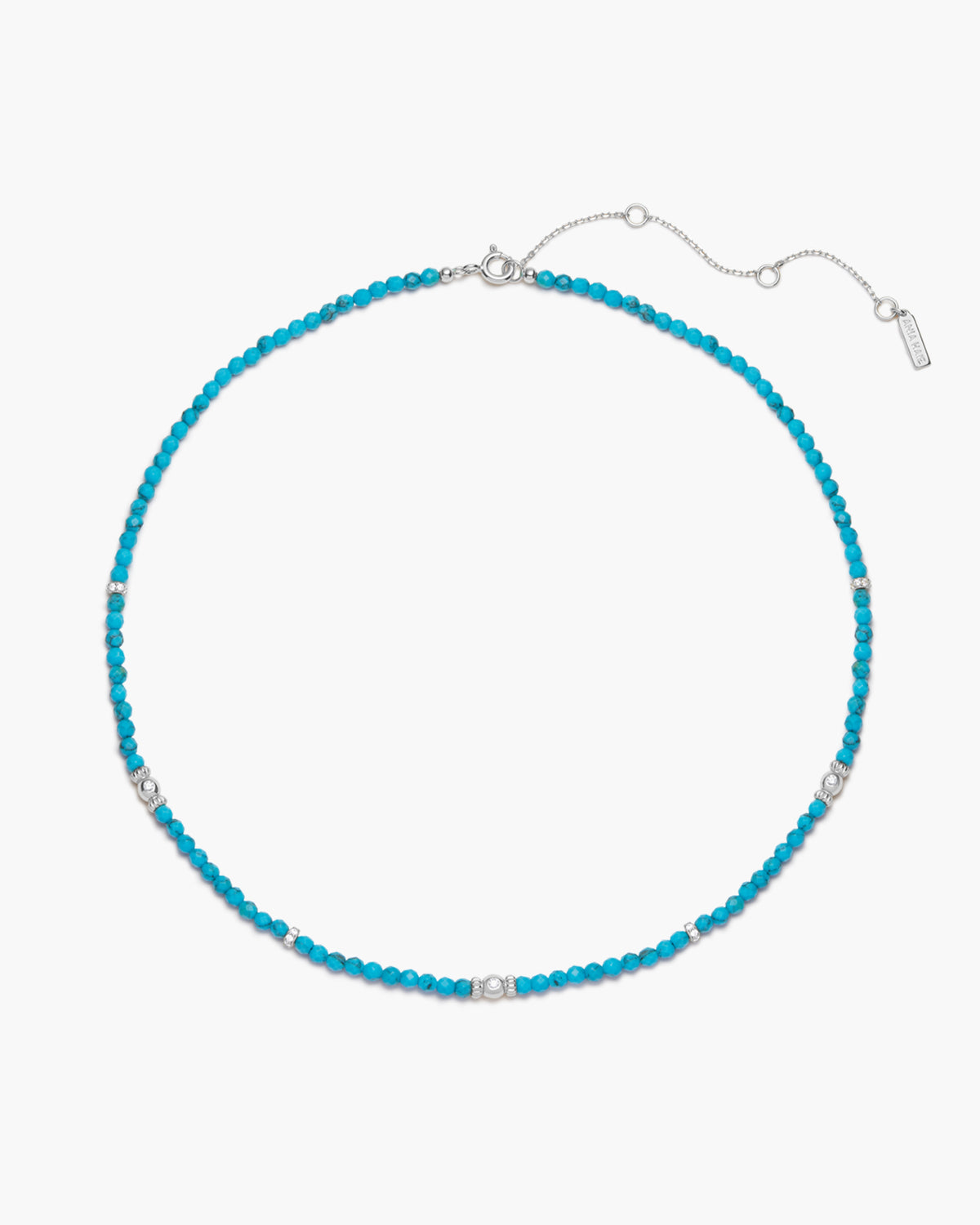 Silver Lab-Created Turquoise Beaded Necklace