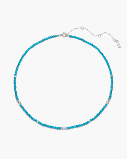 Silver Lab-Created Turquoise Beaded Necklace