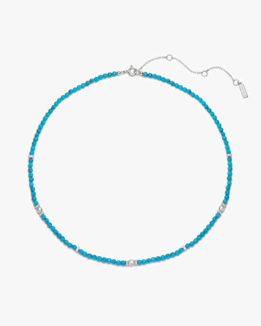 Silver Lab-Created Turquoise Beaded Necklace