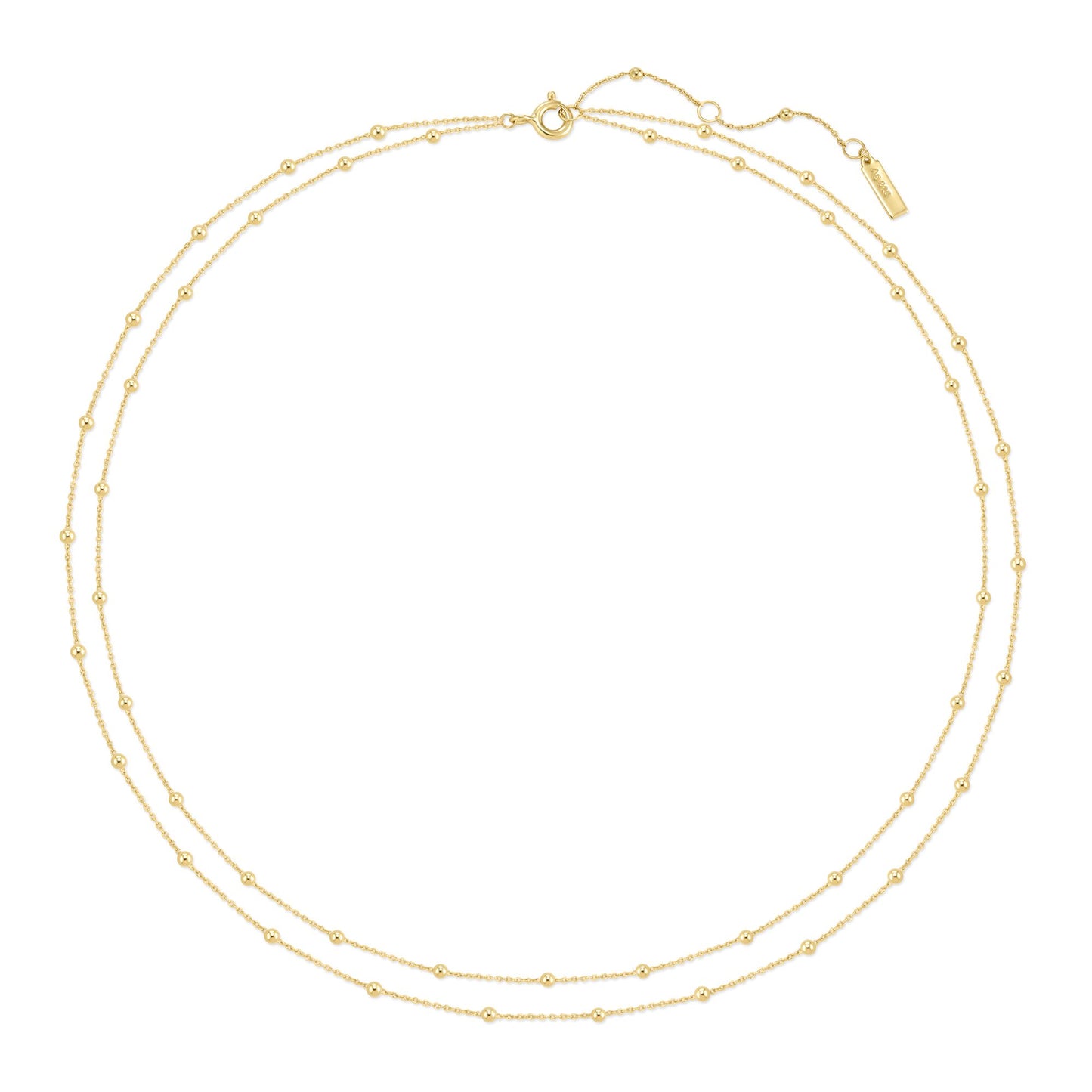 Gold Double Chain Bead Station Necklace