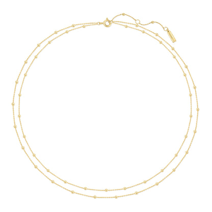 Gold Double Chain Bead Station Necklace