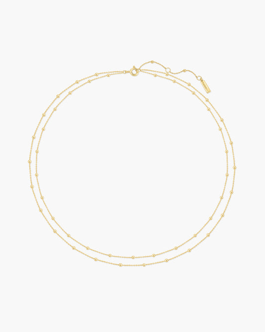 Gold Double Chain Bead Station Necklace