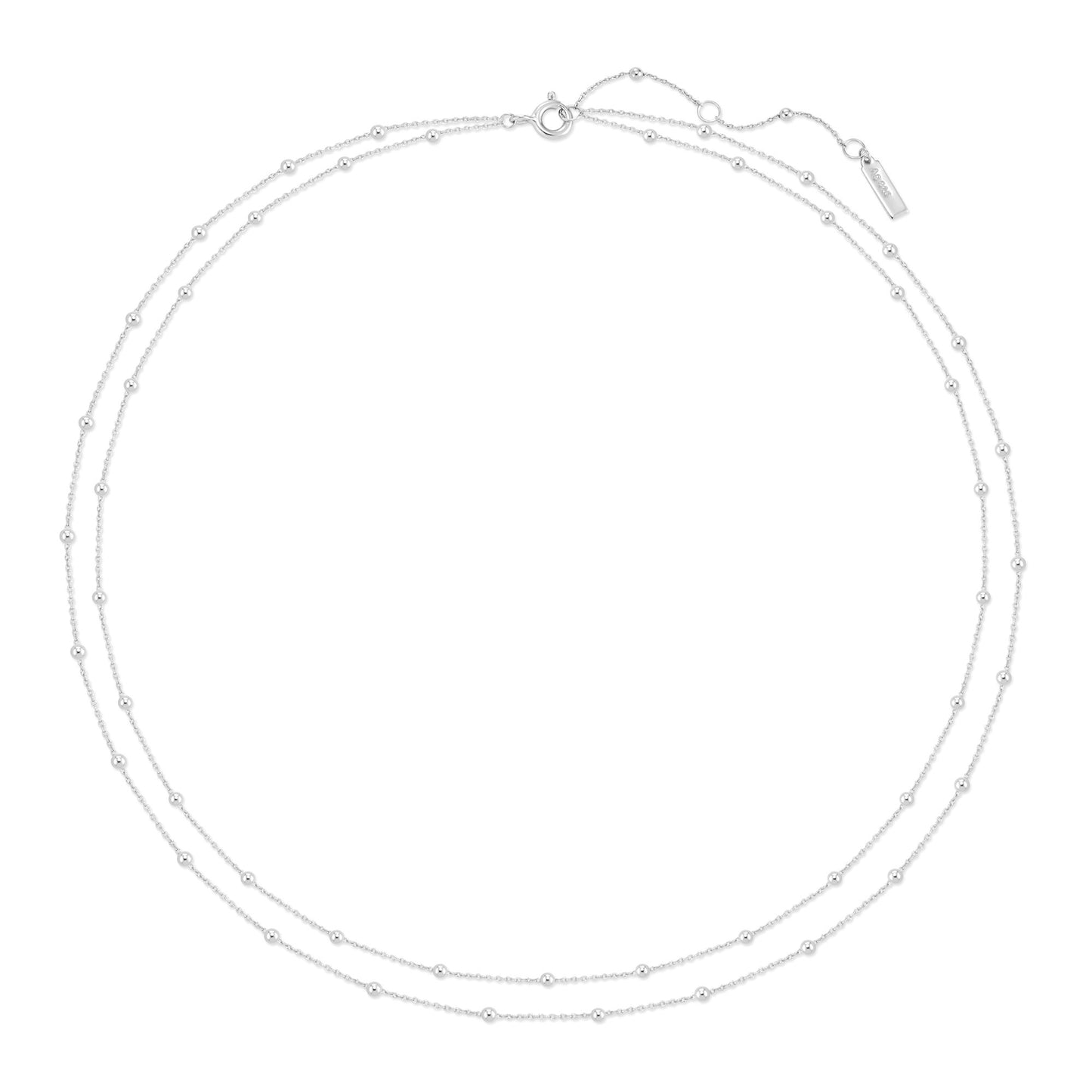 Silver Double Chain Bead Station Necklace