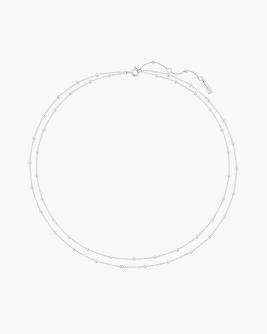 Silver Double Chain Bead Station Necklace