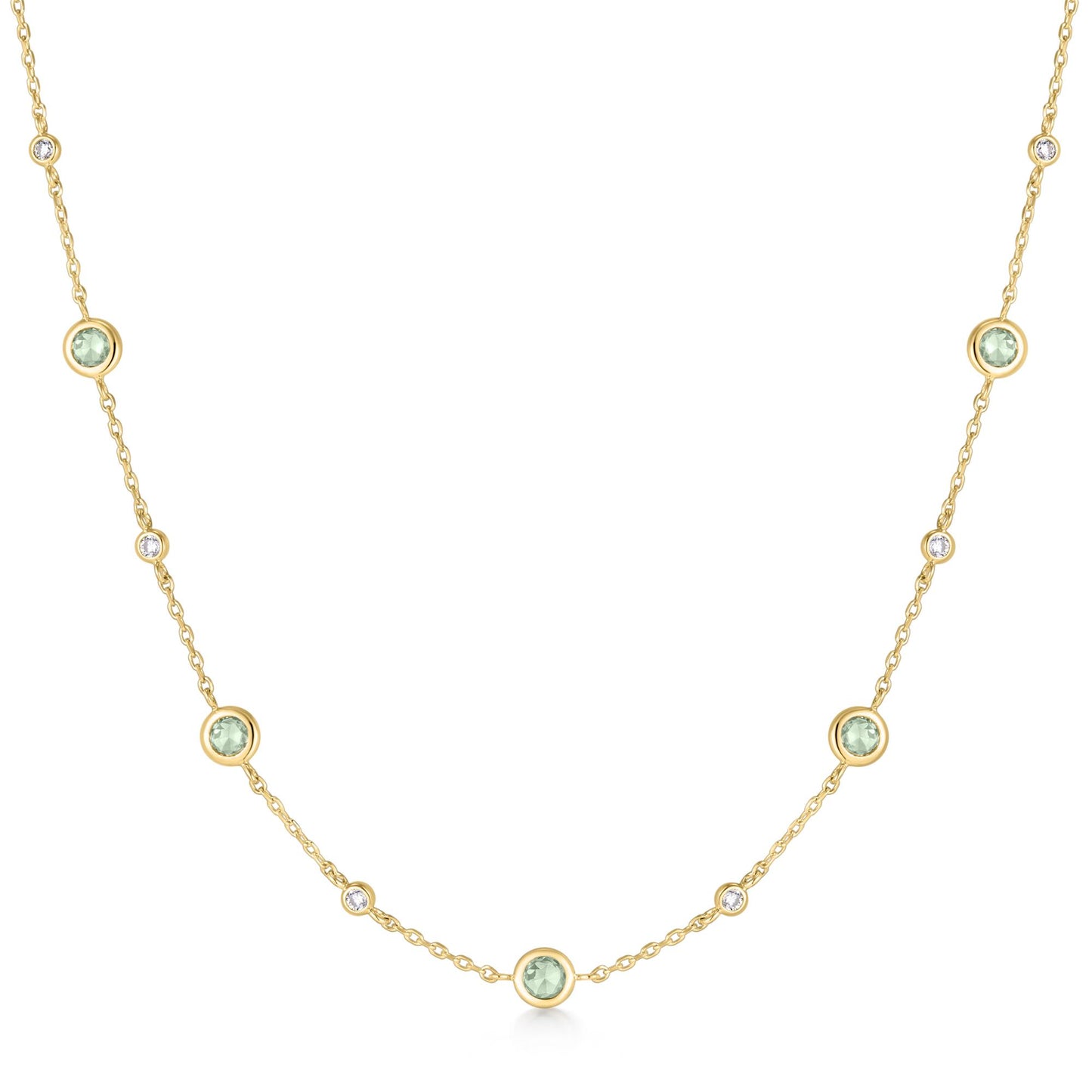 Gold Mint Green Station Necklace