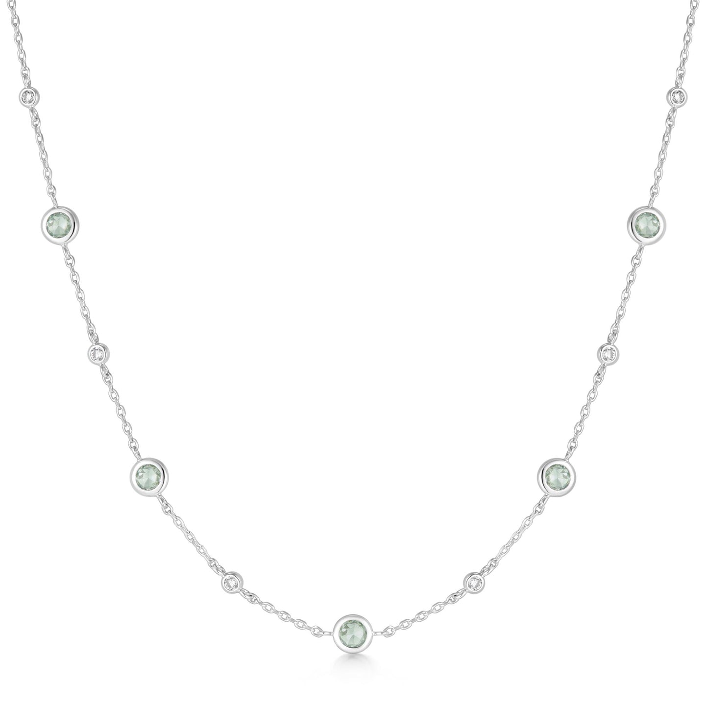 Silver Mint Green Station Necklace