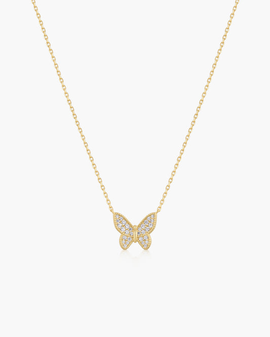 Gold Butterfly Pavé Necklace