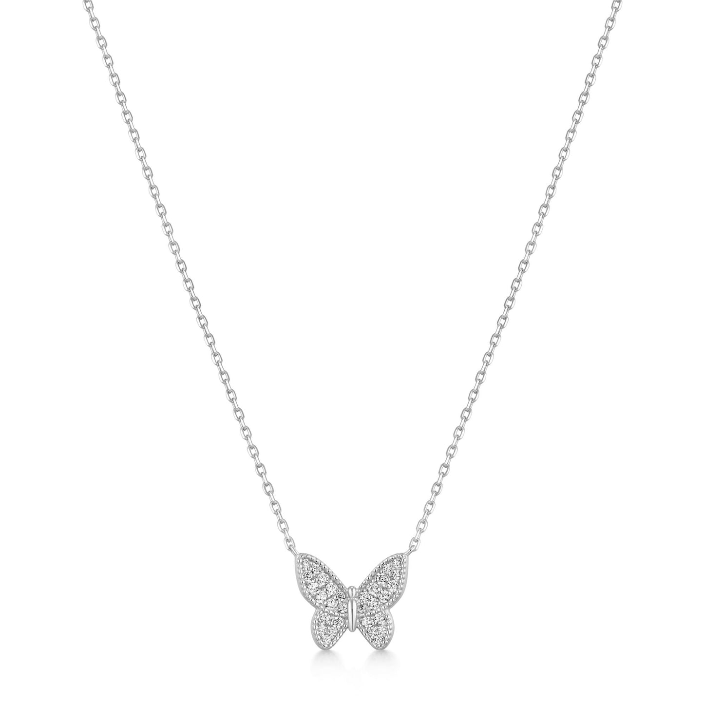 Silver Butterfly Pavé Necklace