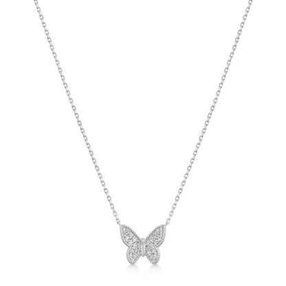 Silver Butterfly Pavé Necklace