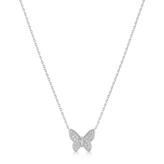 Silver Butterfly Pavé Necklace