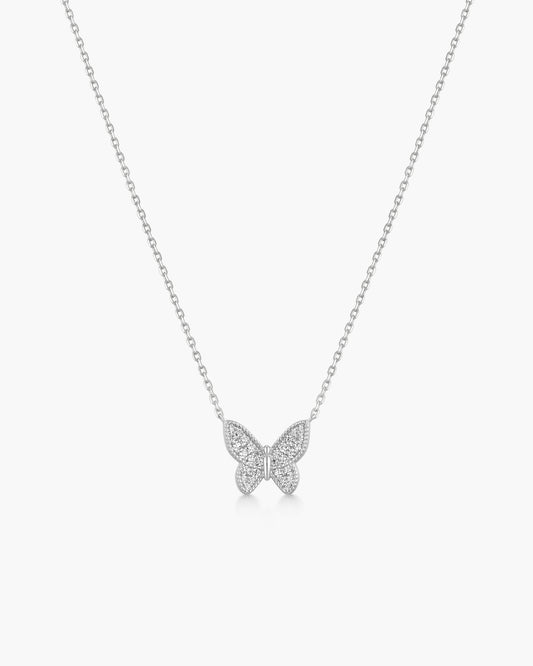 Silver Butterfly Pavé Necklace