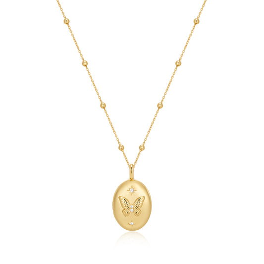 Gold Butterfly Locket Necklace