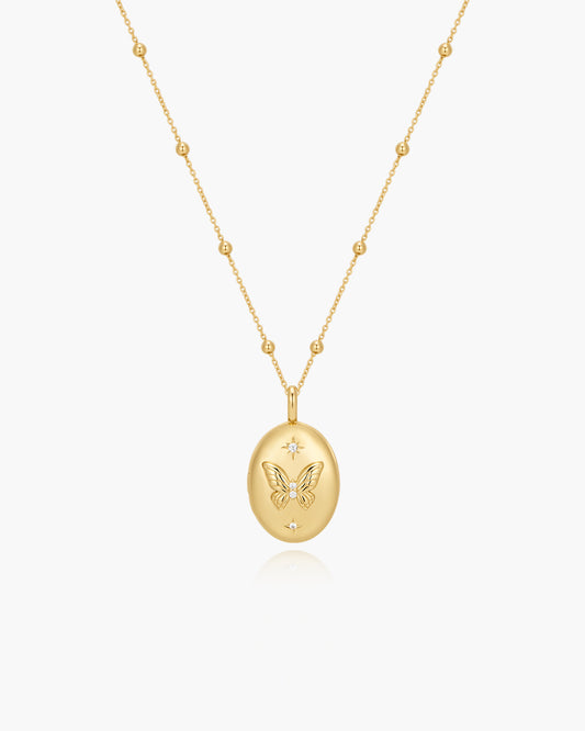 Gold Butterfly Locket Necklace