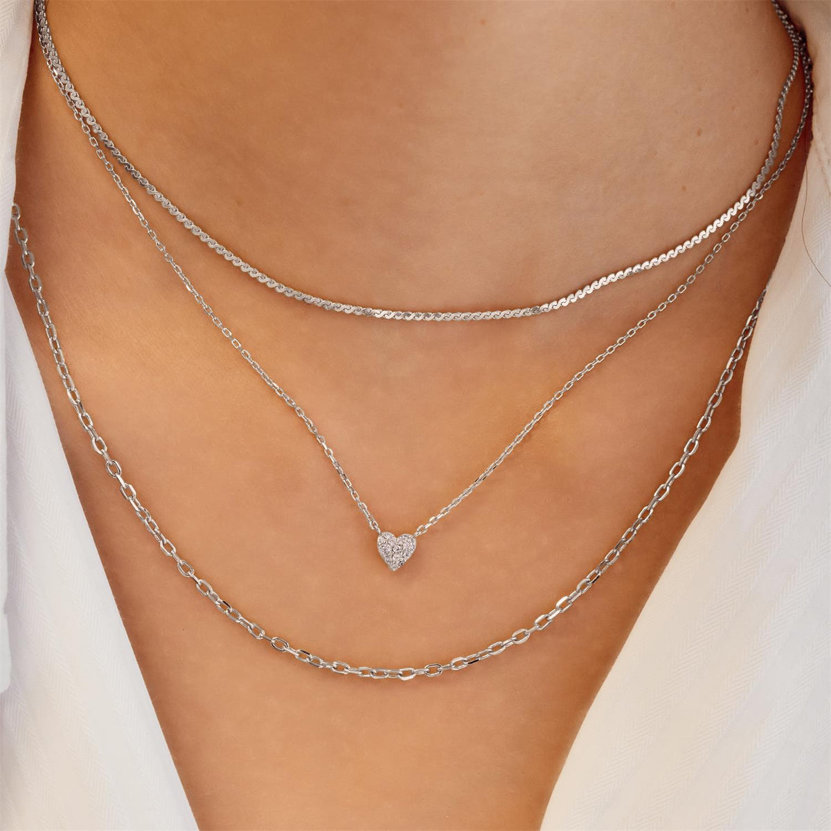 Silver Pavé Heart Necklace