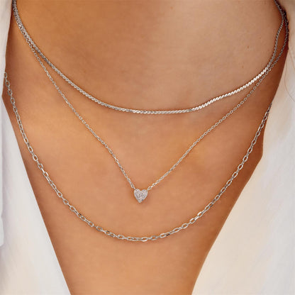 Silver Pavé Heart Necklace