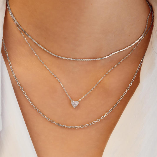 Silver Pavé Heart Necklace