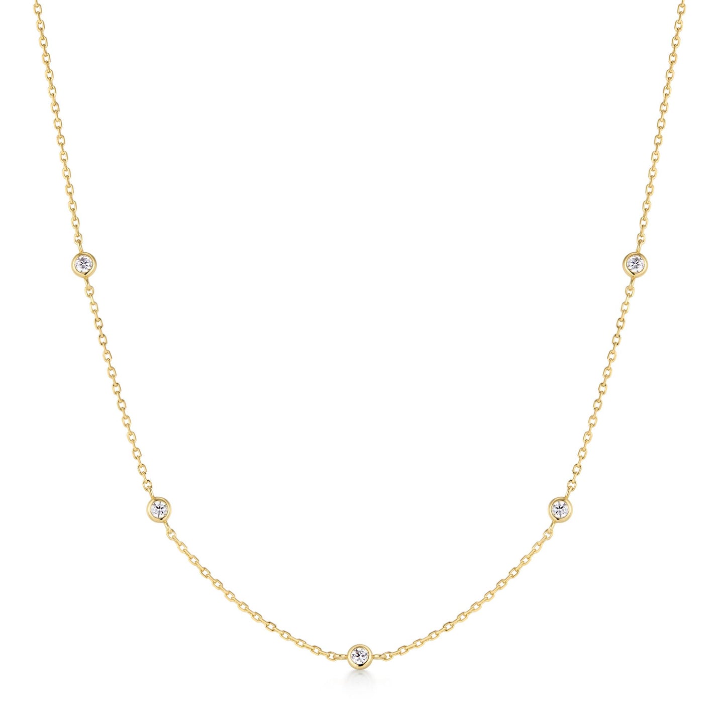 Gold Classic Bezel-Set Station Necklace