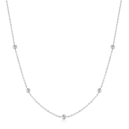 Silver Classic Bezel-Set Station Necklace
