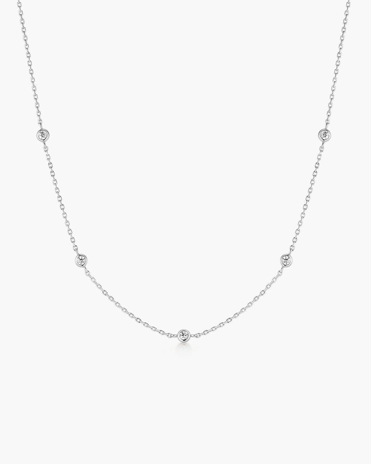 Silver Classic Bezel-Set Station Necklace