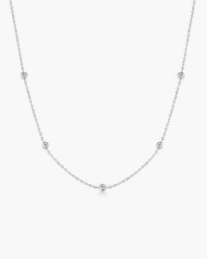 Silver Classic Bezel-Set Station Necklace
