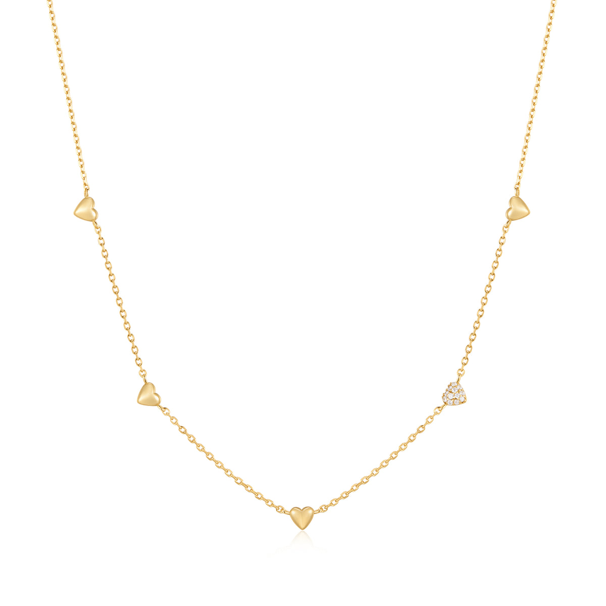 Gold Pavé Puffed Heart Station Necklace