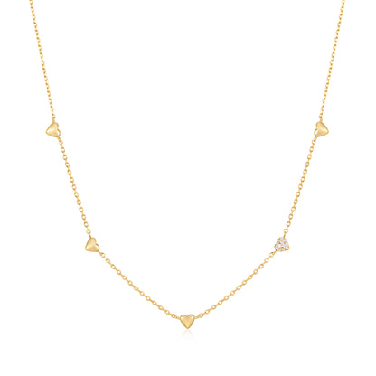 Gold Pavé Puffed Heart Station Necklace