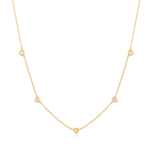 Gold Pavé Puffed Heart Station Necklace