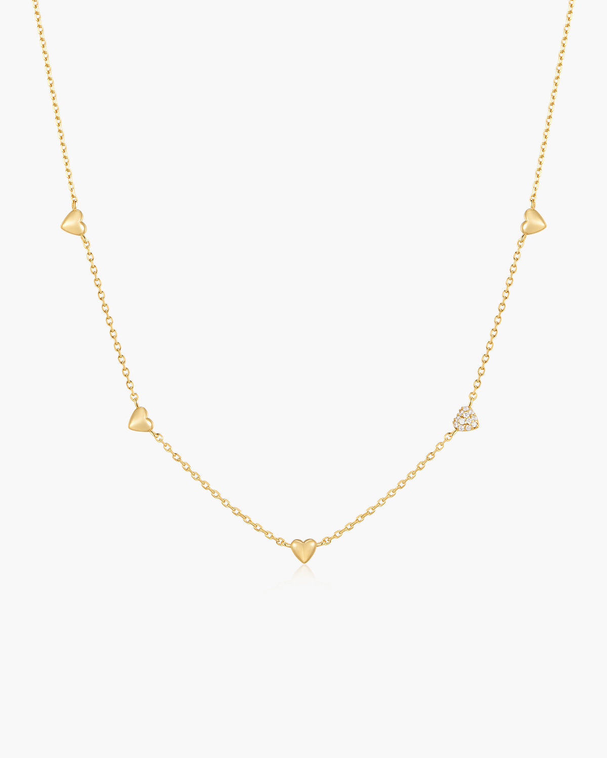 Gold Pavé Puffed Heart Station Necklace