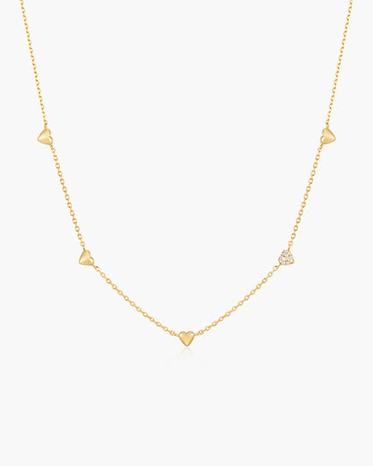 Gold Pavé Puffed Heart Station Necklace