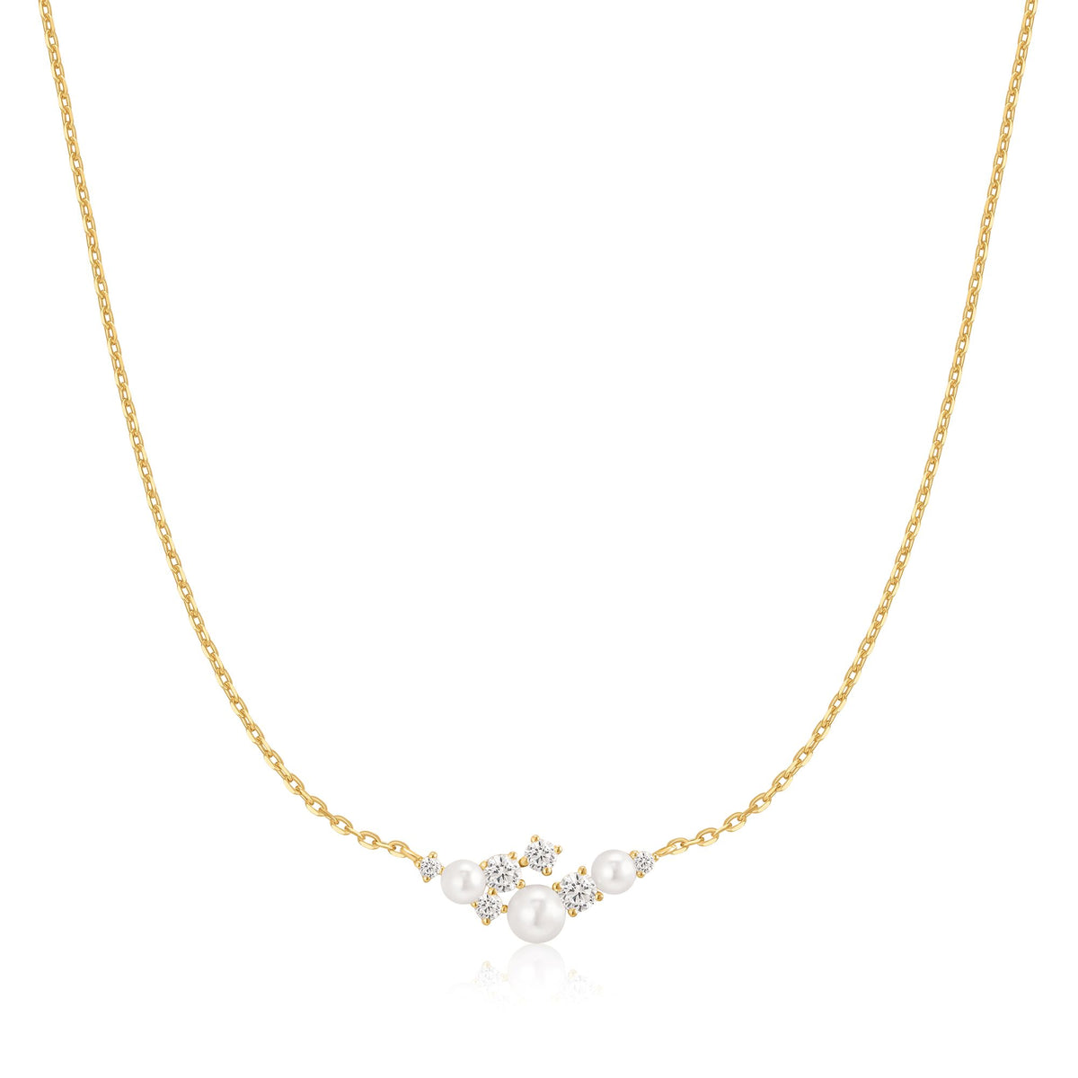 Gold Shell Pearl Cluster Necklace