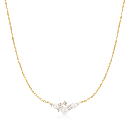Gold Shell Pearl Cluster Necklace