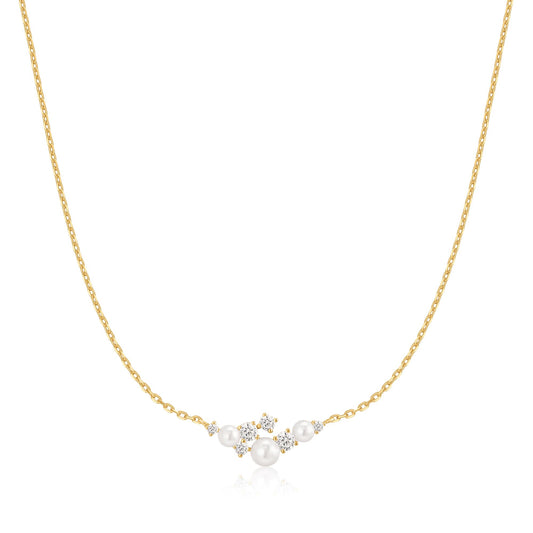 Gold Shell Pearl Cluster Necklace