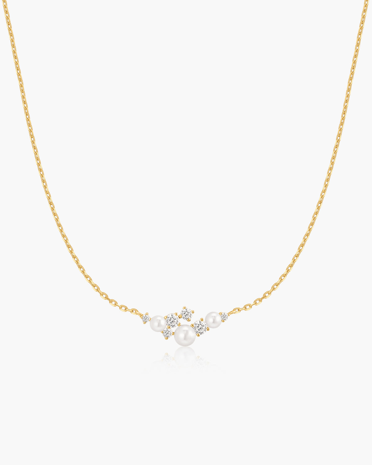 Gold Shell Pearl Cluster Necklace