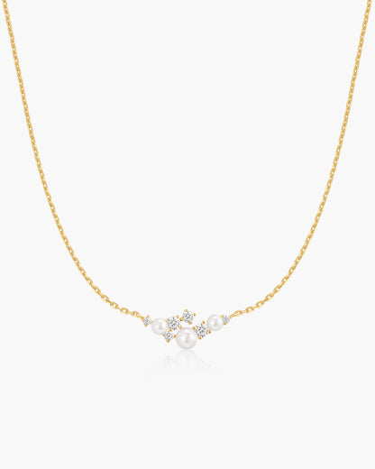 Gold Shell Pearl Cluster Necklace