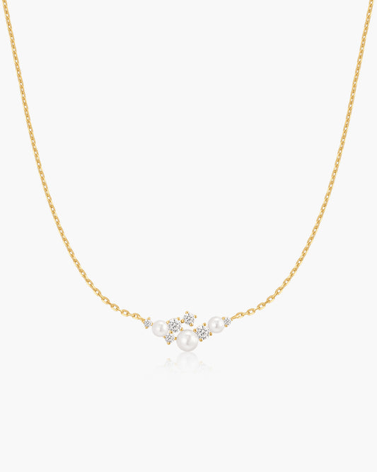 Gold Shell Pearl Cluster Necklace