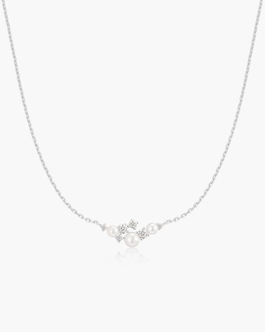 Silver Shell Pearl Cluster Necklace