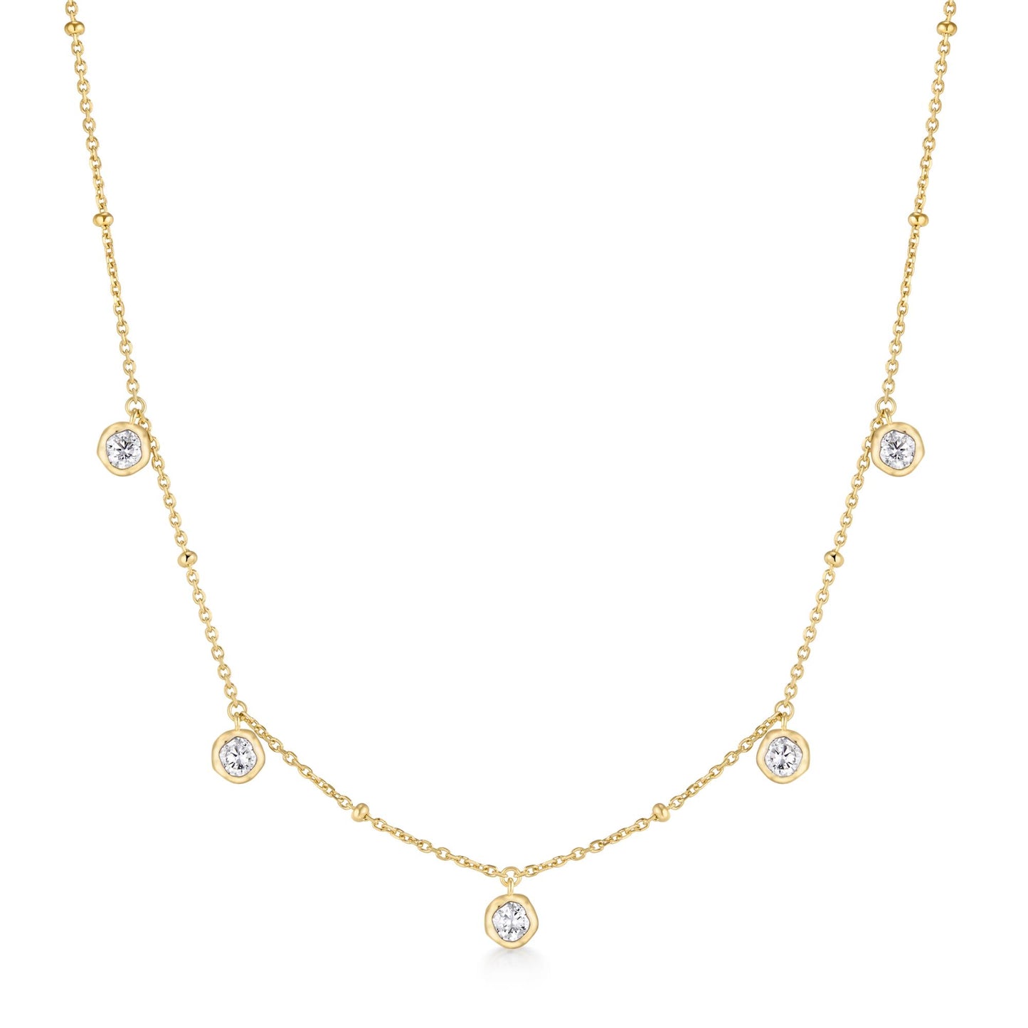 Gold Molten Bezel-Set Droplet Station Necklace