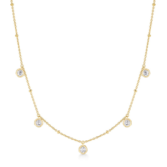 Gold Molten Bezel-Set Droplet Station Necklace